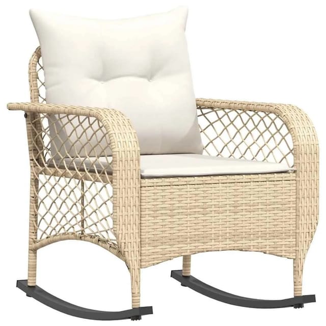 vidaXL Garten-Schaukelstuhl mit Kissen Beige Poly Rattan 4104197