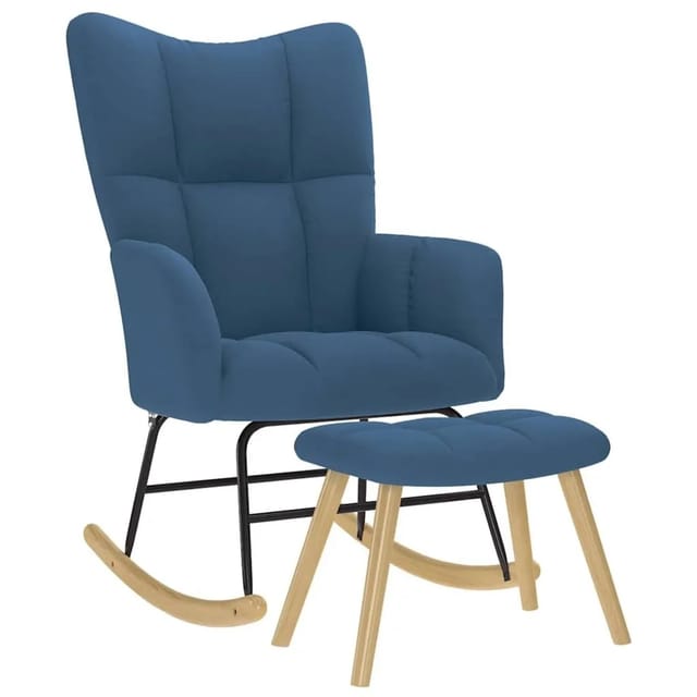 vidaXL Schaukelstuhl mit Fußhocker Blau Stoff 4016808