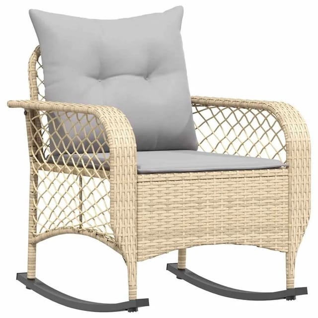 vidaXL Garten-Schaukelstuhl mit Kissen Beige Poly Rattan 4104196