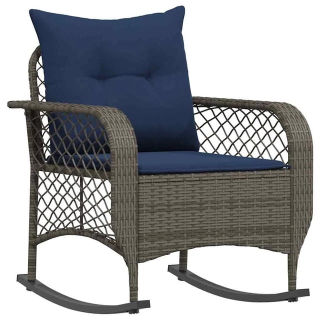 vidaXL Garten-Schaukelstuhl mit Kissen Grau Poly Rattan 4104200