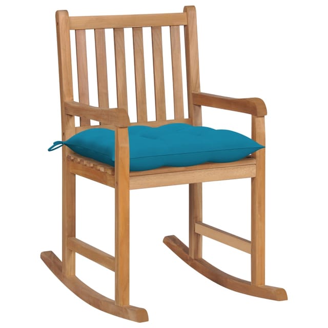 vidaXL Schaukelstuhl mit Hellblauem Kissen Massivholz Teak 3062776