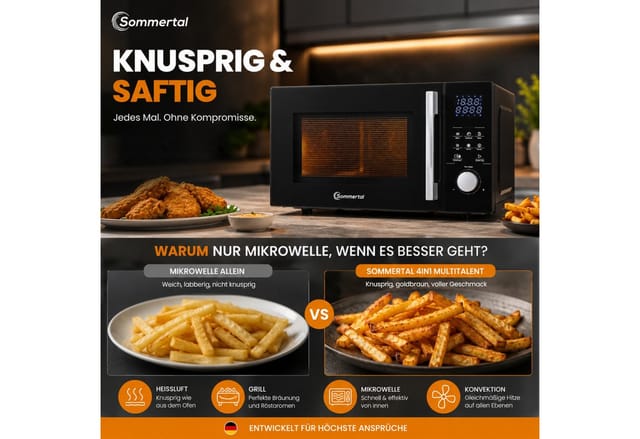 Sommertal 4in1 Mikrowelle MW2200 25L Touch Grill Heißluft 8 Programme