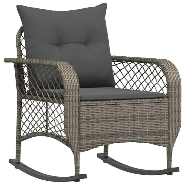 vidaXL Garten-Schaukelstuhl mit Kissen Grau Poly Rattan 4104195