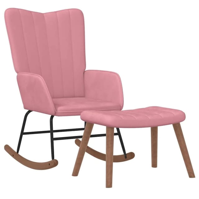 vidaXL Schaukelstuhl mit Hocker Samt Rosa 327758