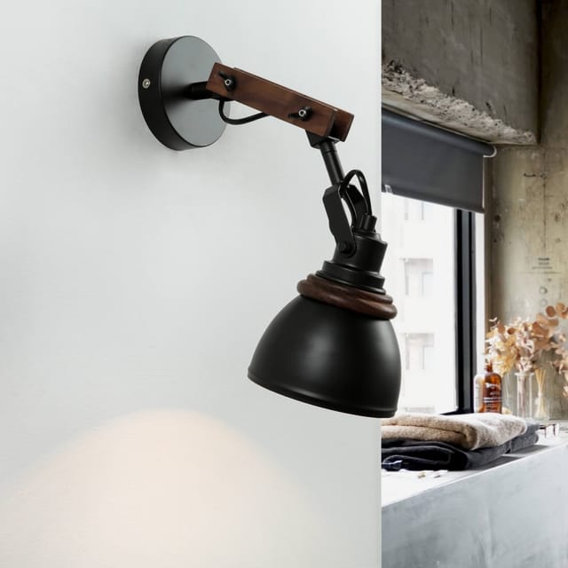 EASYLIGHT Wandlampe Mit Kabel Stecker Schalter E14 Schwarz Natur Retro