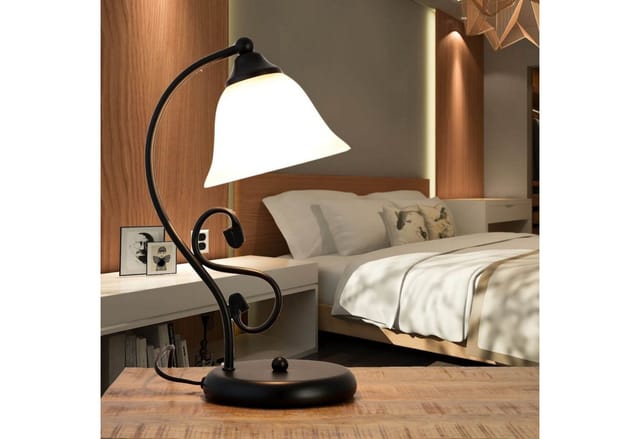 EASYLIGHT Tischleuchte Schwarz Weiß 38 cm E27 Landhaus Rustikal Glas Metall