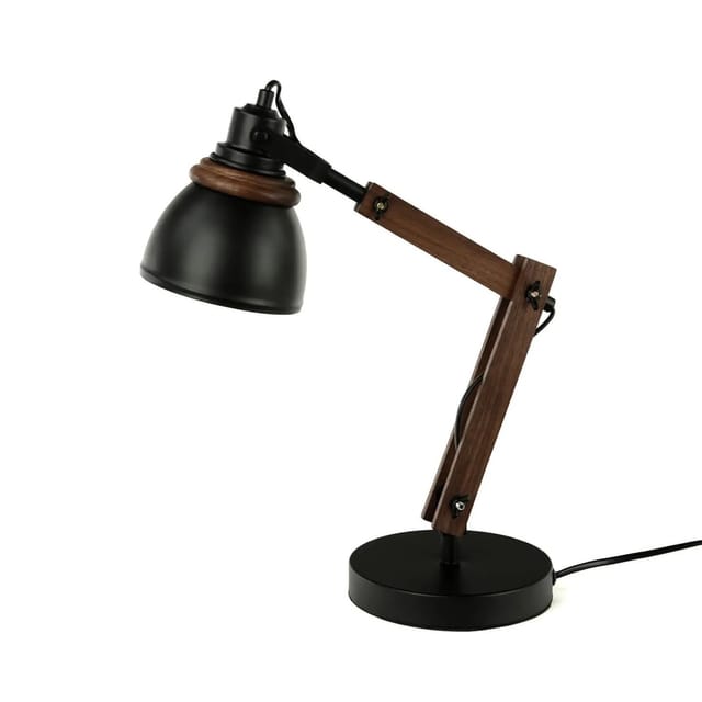 EASYLIGHT Schreibtischlampe Metall Holz 52 cm Hoch Verstellbar E14 Retro In Schwarz Natur