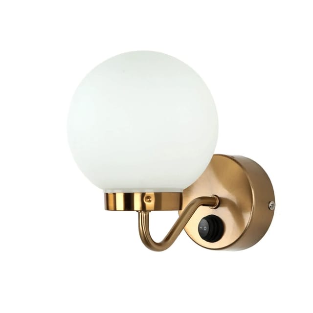 EASYLIGHT Badleuchte Wand Mit Schalter Glas Metall E14 IP44 In Messing Weiß