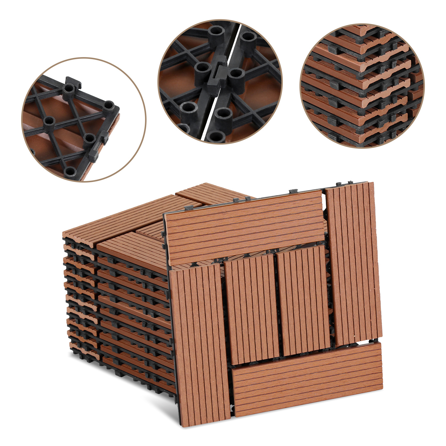 Jiubiaz Wpc Terrassenfliesen 88er Spar Set Für 8m², 30x30 Cm, Braun In Holzoptik, Für Garten Balkon Bodenbelag Mit Drainage Und Klicksystem