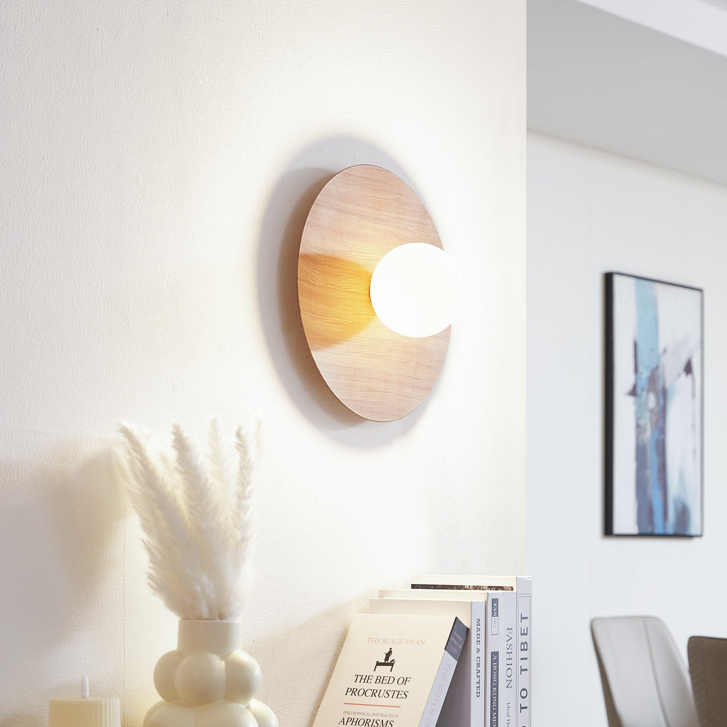 [gebraucht] B-ware Lindby Wandleuchte Zain Wandlampe Leuchte Lampe Holzfarben Weiß Glas Ø 33 Cm772