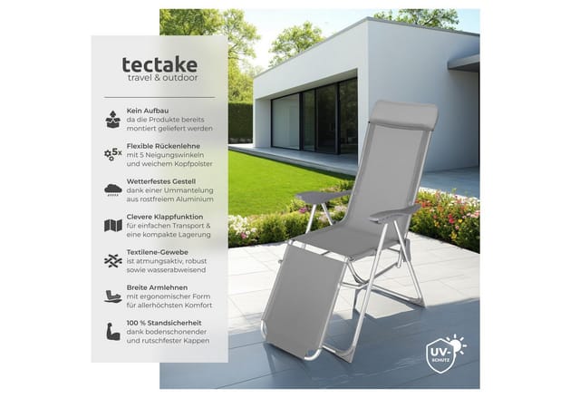 Tectake 2Er Set Gartenstuhl Jana Klappbar Textilenegewebe Mit Aluminiumgestell Grau
