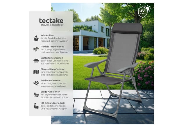 Tectake 4Er Set Gartenstuhl Maurine Klappbar Textilenegewebe Mit Aluminiumgestell Anthrazit