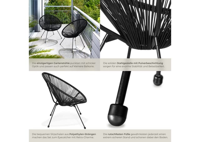 Tectake 2Er Set Gartenstuhl Santana Retrodesign Im Acapulcostil Mit Schnurbespannung Schwarz