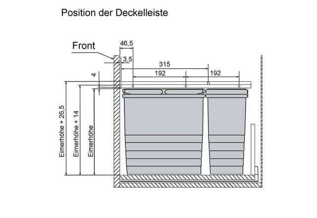 Ninka Abfalltrennsystem Eins2vier KB 600 mm 2x 8L 2x 17L Alugrau für Seitenstärke 16 mm