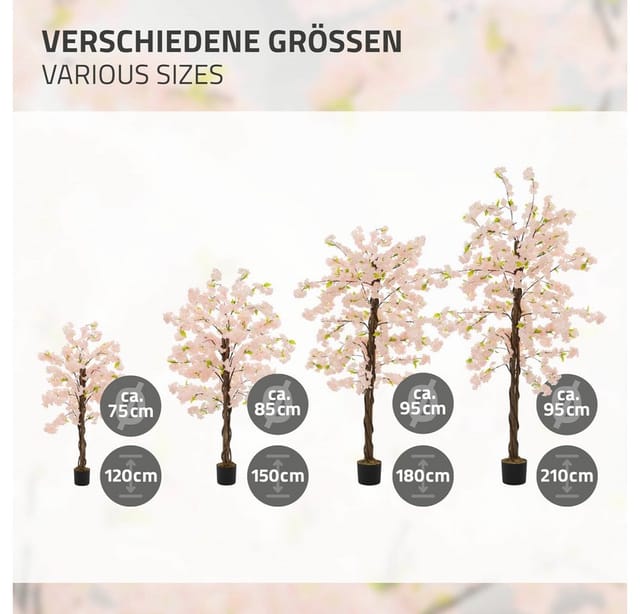 ML-Design Künstlicher Kirschblütenbaum 120 cm Rosa mit Naturholzstamm