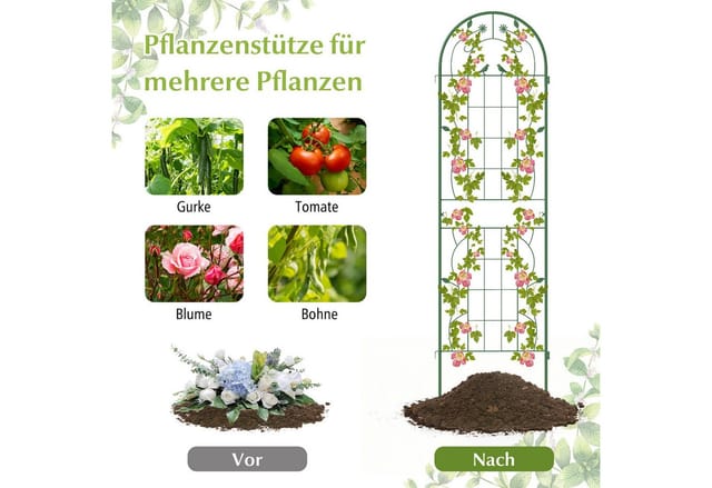 Costway Rankgitter Metall 4er Set Gartenzaun 180 x 50 cm Grün