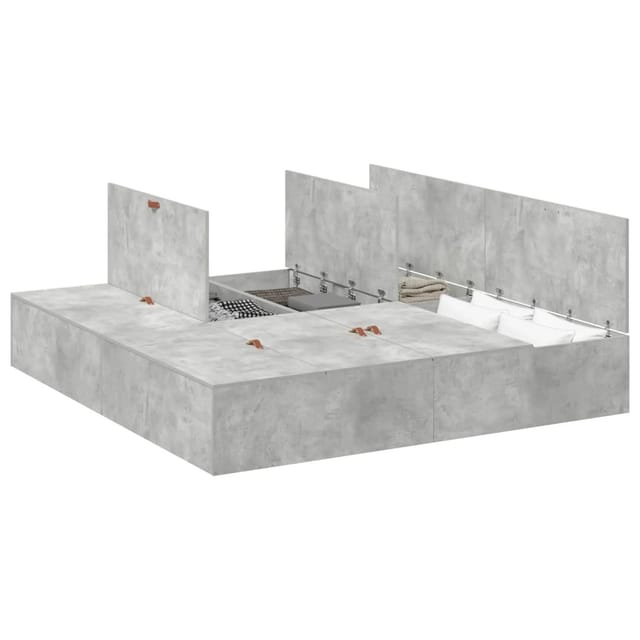 vidaXL Aufbewahrungsbettgestell Beton Grau 200 x 200 cm Holzwerkstoff 3335360