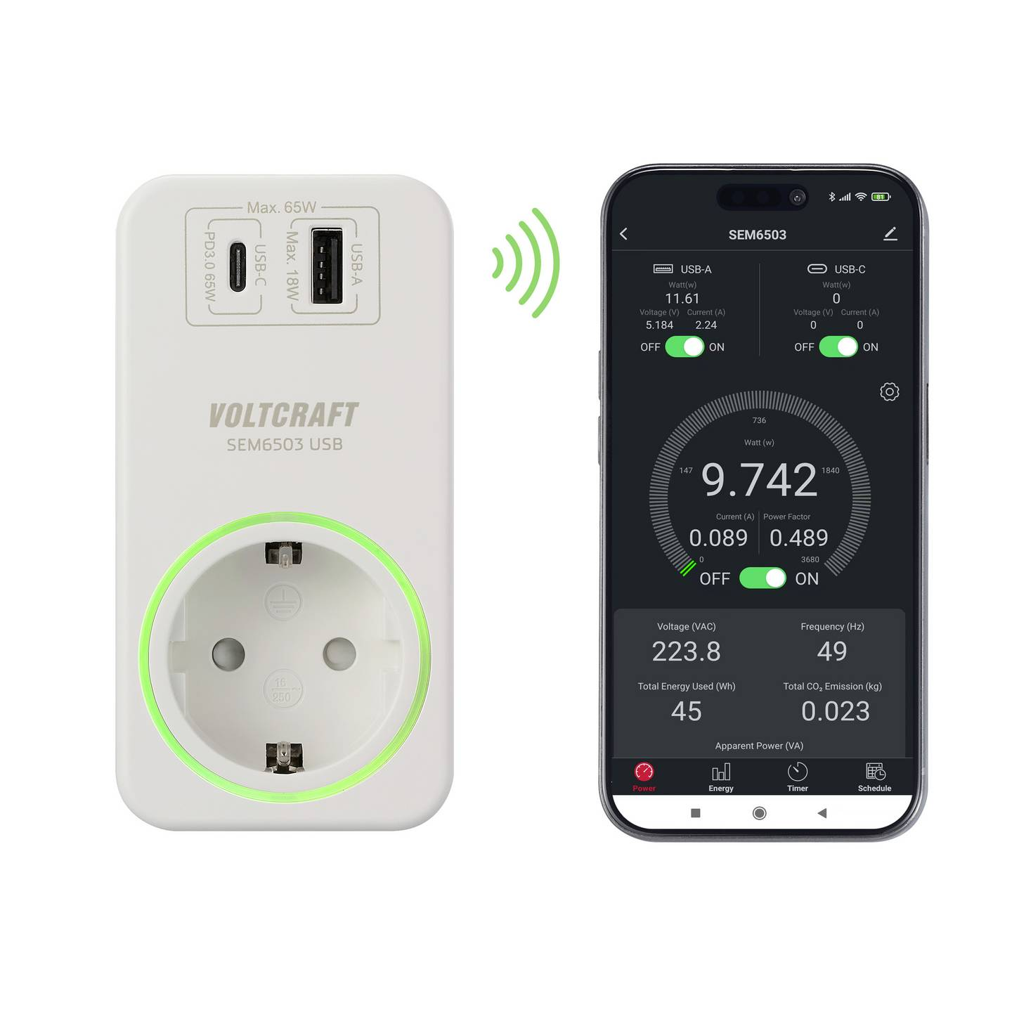 [gebraucht] B-ware Voltcraft Energiekostenmessgerät Messgerät Usb Ladeleistung Wlan Funksteckd568