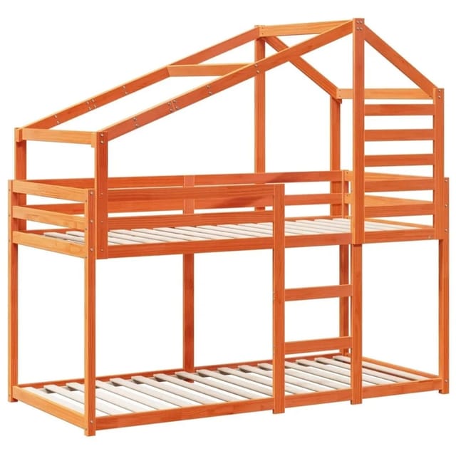 vidaXL Etagenbett mit Dach Wachsbraun 90x190 cm Massivholz Kiefer 3281966