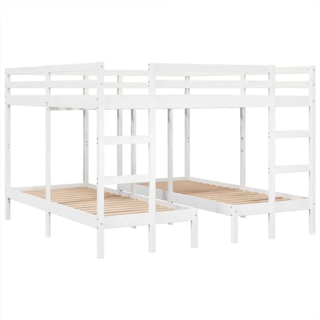vidaXL Dreifach-Etagenbett Weiß 200x200/80x200 cm Massivholz Kiefer 3308584