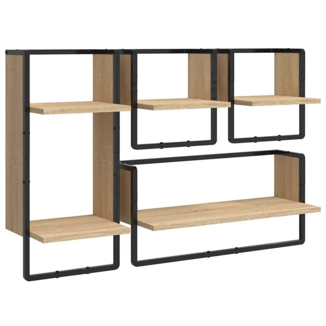 vidaXL 4-Tlg Wandregal-Set mit Stangen Sonoma-Eiche Holzwerkstoff 836309