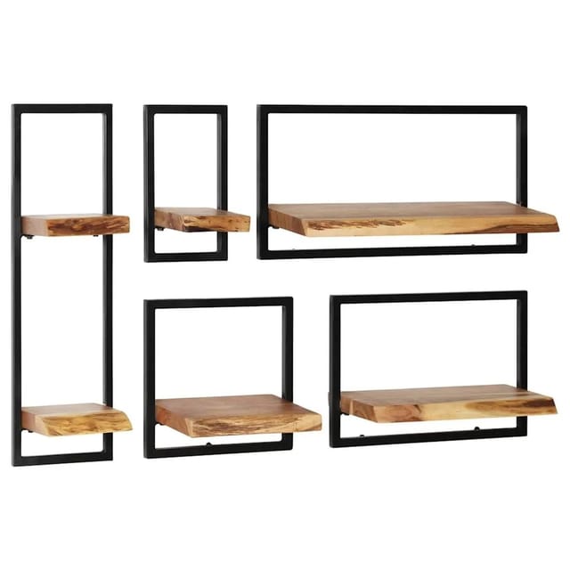 vidaXL Wandregal-Set 5-Tlg Akazienholz Massiv und Stahl 246014