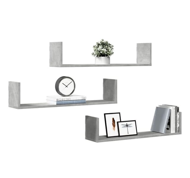 vidaXL Wandregale 3 Stk Betongrau 80x18x18 cm Holzwerkstoff 853293