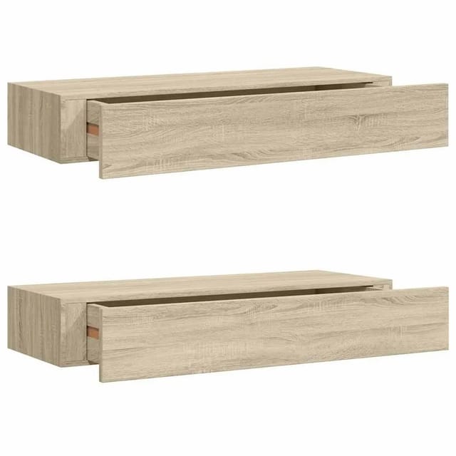 vidaXL Wandregale mit Schubladen 2 Stk Eichen-Optik 60x23,5x10 cm MDF 330262