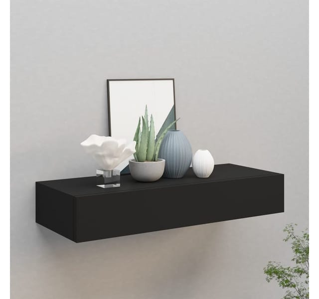vidaXL Wandregal mit Schublade Schwarz 60x23,5x10 cm MDF 330257