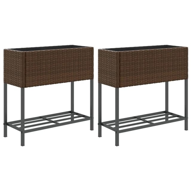 vidaXL Hochbeete mit Ablage 2 Stk Braun 70x28x70 cm Poly Rattan 3210511
