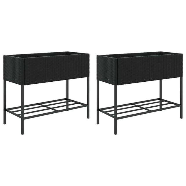 vidaXL Hochbeete mit Ablage 2 Stk Schwarz 90x40x75 cm Poly Rattan 3210507