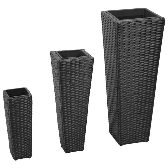 vidaXL Garten-Hochbeet 3-Tlg Poly Rattan Schwarz 40534