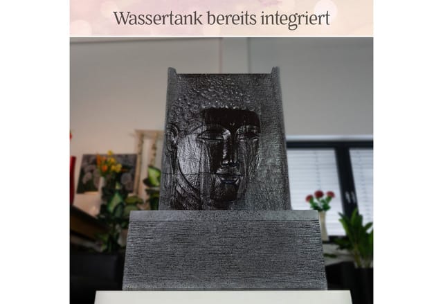 Intergarden Wasserspiel Zimmerbrunnen Groß Buddha 100cm mit Beleuchtung