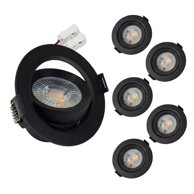 LUXULA 6er-Set LED Einbauspot Ø 75 mm Dimmbar CCT Farbwahl Einbaustrahler 7W 600lm 38° Downlight Schwarz Inkl. Netzteil