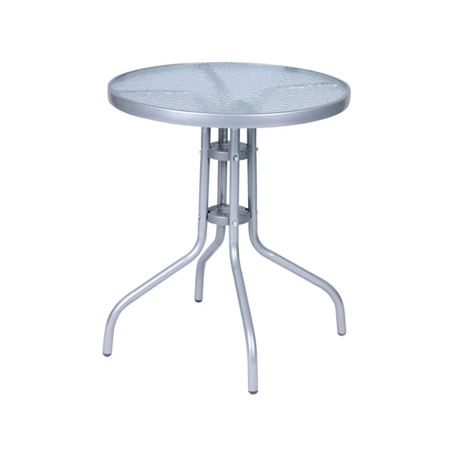 Lex Bistrotisch Balkontisch Gartentisch Terrassentisch Glastisch Silber ⌀ 60 cm