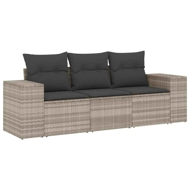 vidaXL 3-Tlg Garten-Sofagarnitur mit Kissen Hellgrau Poly Rattan 3222261