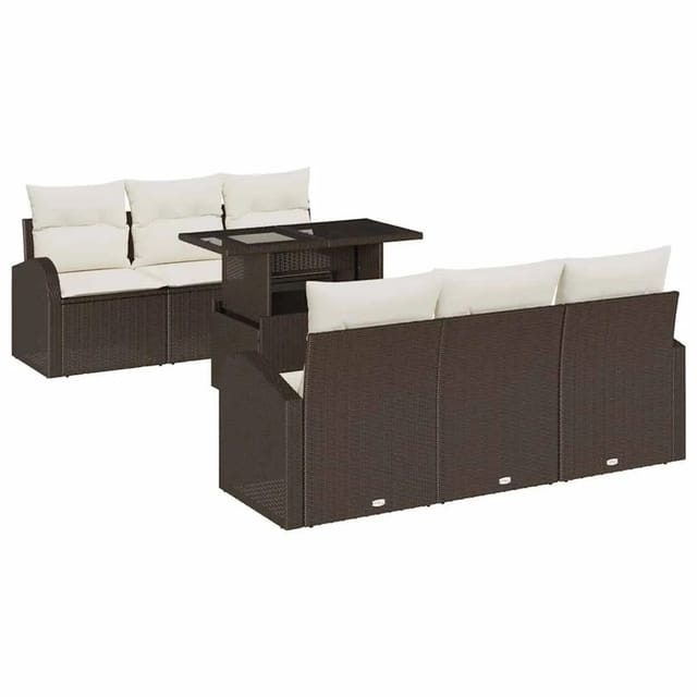 vidaXL Gartensofa-Set mit Kissen mit Speicher 7 Stk Braun Poly Rattan 3357301