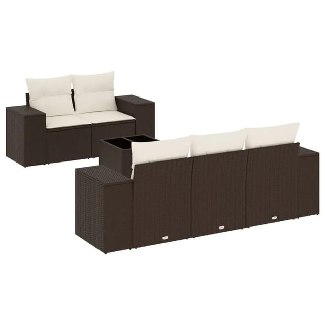 vidaXL 6-Tlg Garten-Sofagarnitur mit Kissen Braun Poly Rattan 3222302