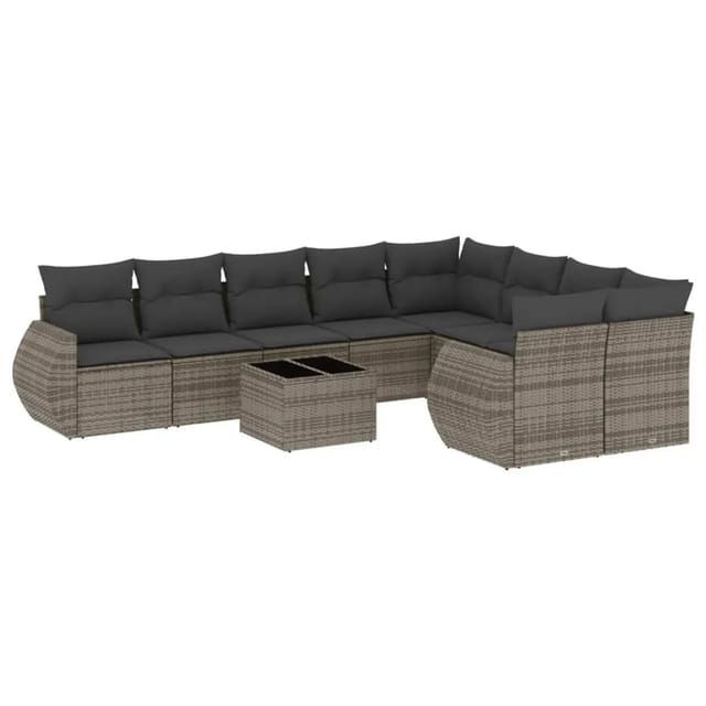 vidaXL 10-Tlg Garten-Sofagarnitur mit Kissen Grau Poly Rattan 3221849
