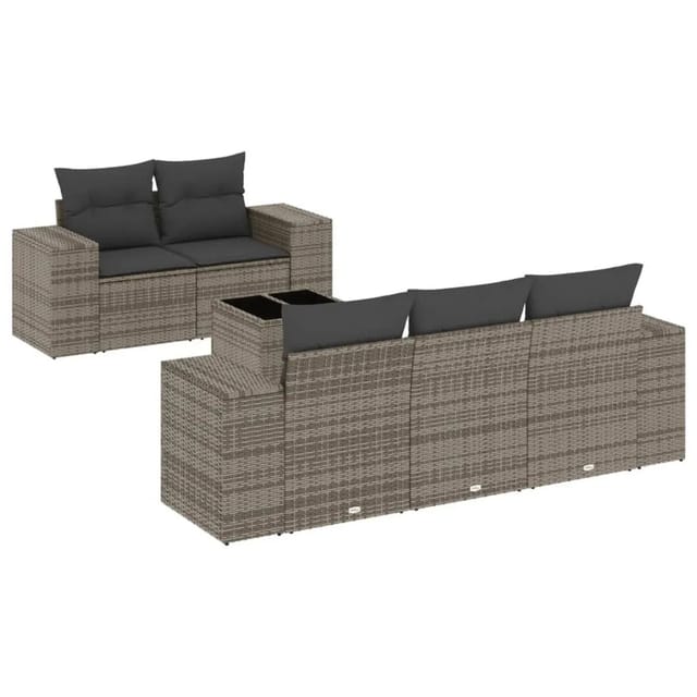 vidaXL 6-Tlg Garten-Sofagarnitur mit Kissen Grau Poly Rattan 3222299