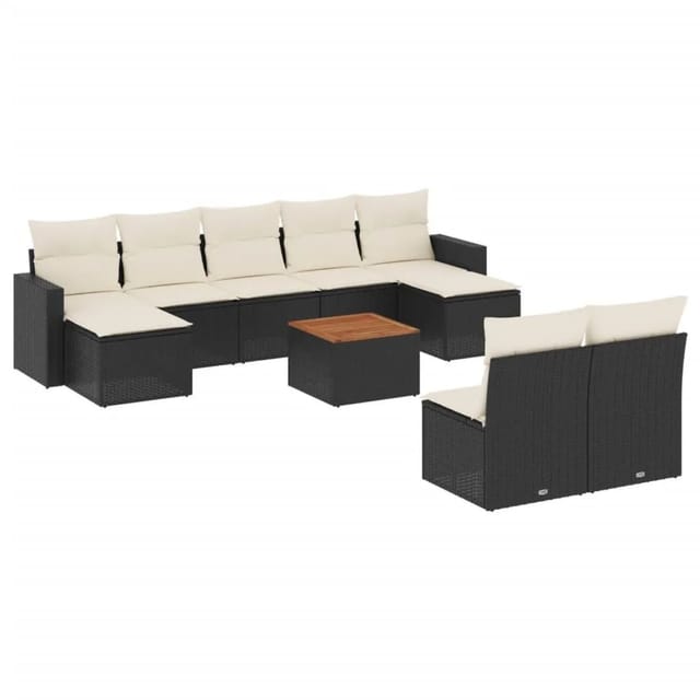 vidaXL 10-Tlg Garten-Sofagarnitur mit Kissen Schwarz Poly Rattan 3224320