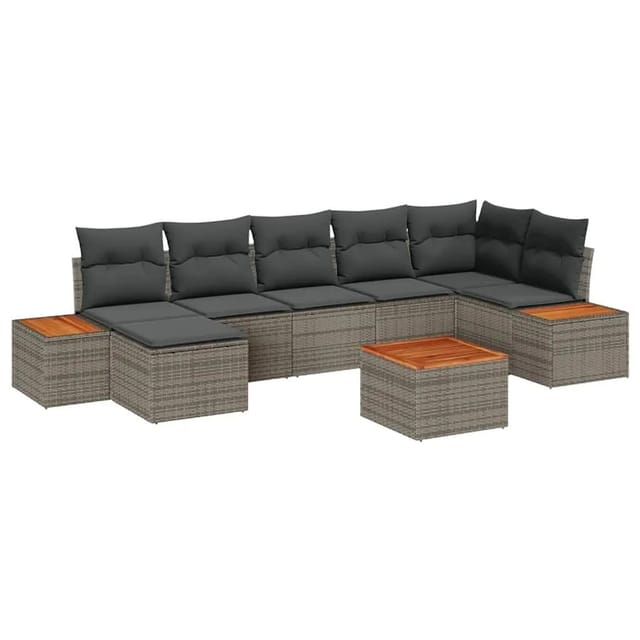 vidaXL Gartensofa-Set mit Kissen mit Speicher 8 Stk Grau Polyrattan 3356804