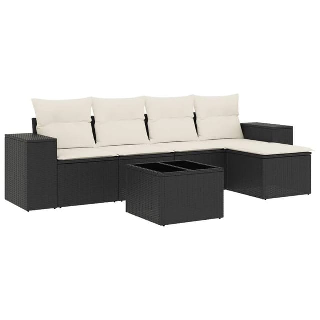 vidaXL 6-Tlg Garten-Sofagarnitur mit Kissen Schwarz Poly Rattan 3222495