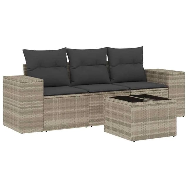 vidaXL 4-Tlg Garten-Sofagarnitur mit Kissen Hellgrau Poly Rattan 3222271