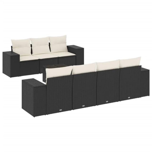 vidaXL 8-Tlg Garten-Sofagarnitur mit Kissen Schwarz Poly Rattan 3222325