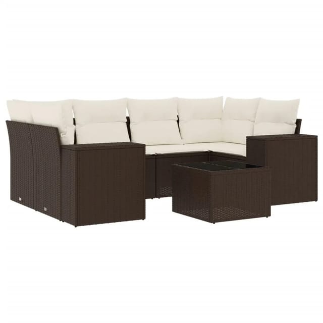 vidaXL 7-Tlg Garten-Sofagarnitur mit Kissen Braun Poly Rattan 3222322