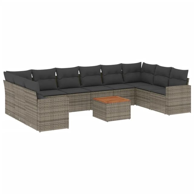 vidaXL 11-Tlg Garten-Sofagarnitur mit Kissen Grau Poly Rattan 3224296
