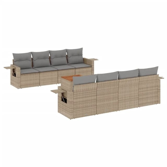 vidaXL 9-Tlg Garten-Sofagarnitur mit Kissen Beige Poly Rattan 3224484
