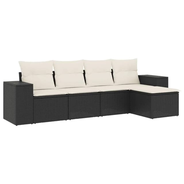 vidaXL 5-Tlg Garten-Sofagarnitur mit Kissen Schwarz Poly Rattan 3222485