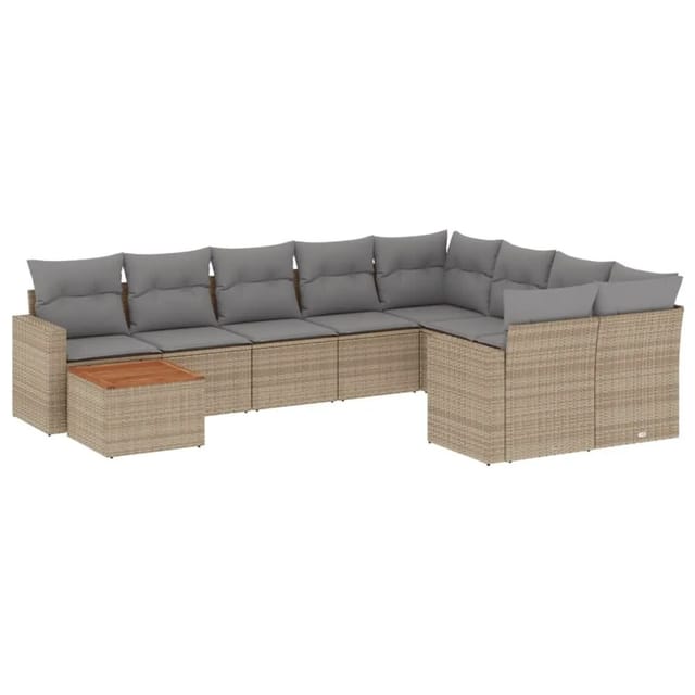 vidaXL 10-Tlg Garten-Sofagarnitur mit Kissen Beige Poly Rattan 3224288